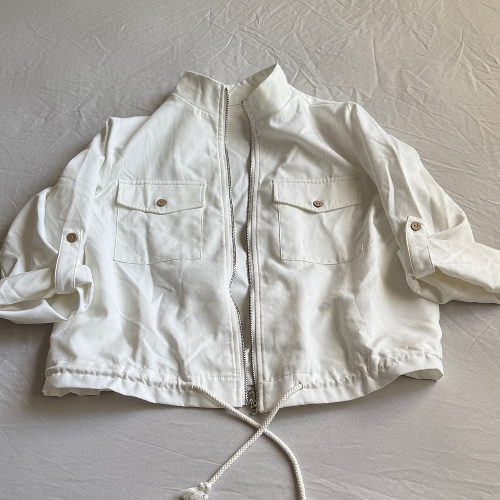 White Cropped Utility Zip Jacket - image 1